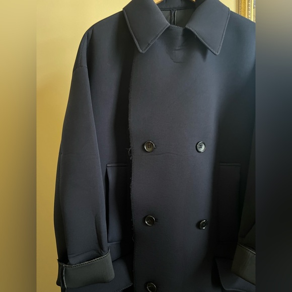 Toga Archives Coat Double-Breasted Neoprene Navy Size 10 US (40 French) - Picture 3 of 16